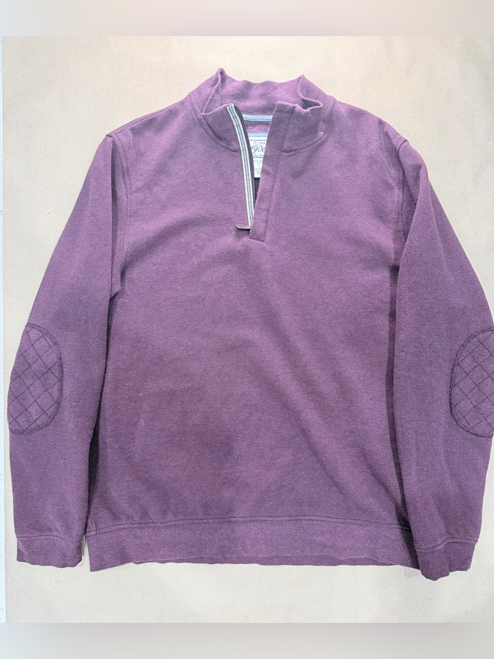 Jos. A. Bank 1905 Tailored Fit Quarter‑Zip – Men’s L Purple Elbow‑Patch Pullover